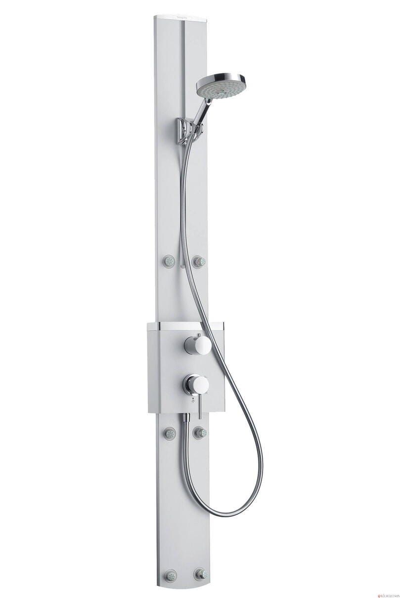 RAINDANCE DUSCHPANEEL - Colonne en aluminum 33 mm comprenant : flexible avec écrou tournant, curseur intégré dans le paneel, mitigeur thermostatique et robinet d'arrêt/inverseur