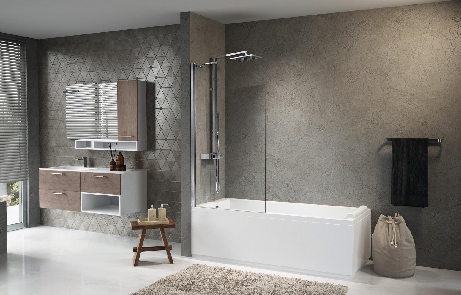 AURORA 5 - Paroi fixe réversible pour baignoire - Ep. du verre : 6 mm