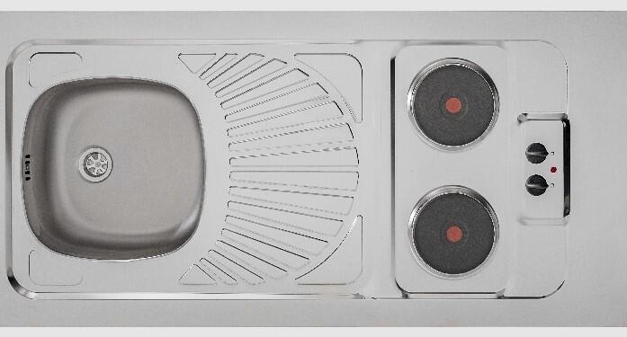 EVIER A POSER REVERSIBLE POUR CUISINETTE - Avec plaque électrique - Inox