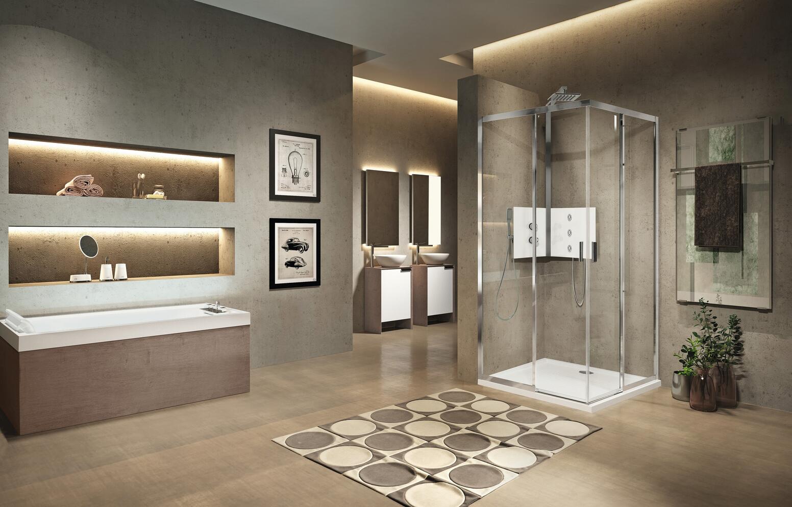 LUNES 2.0 AH - Paroi de douche sans seuil, ouverture 2 portes coulissantes + 2 fixes