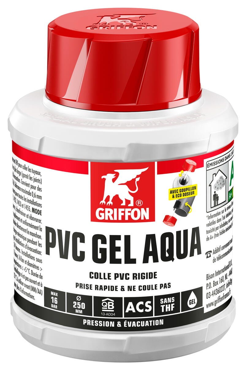 PVC GEL AQUA - Colle PVC rigide thixotrope à prise rapide, sans THF