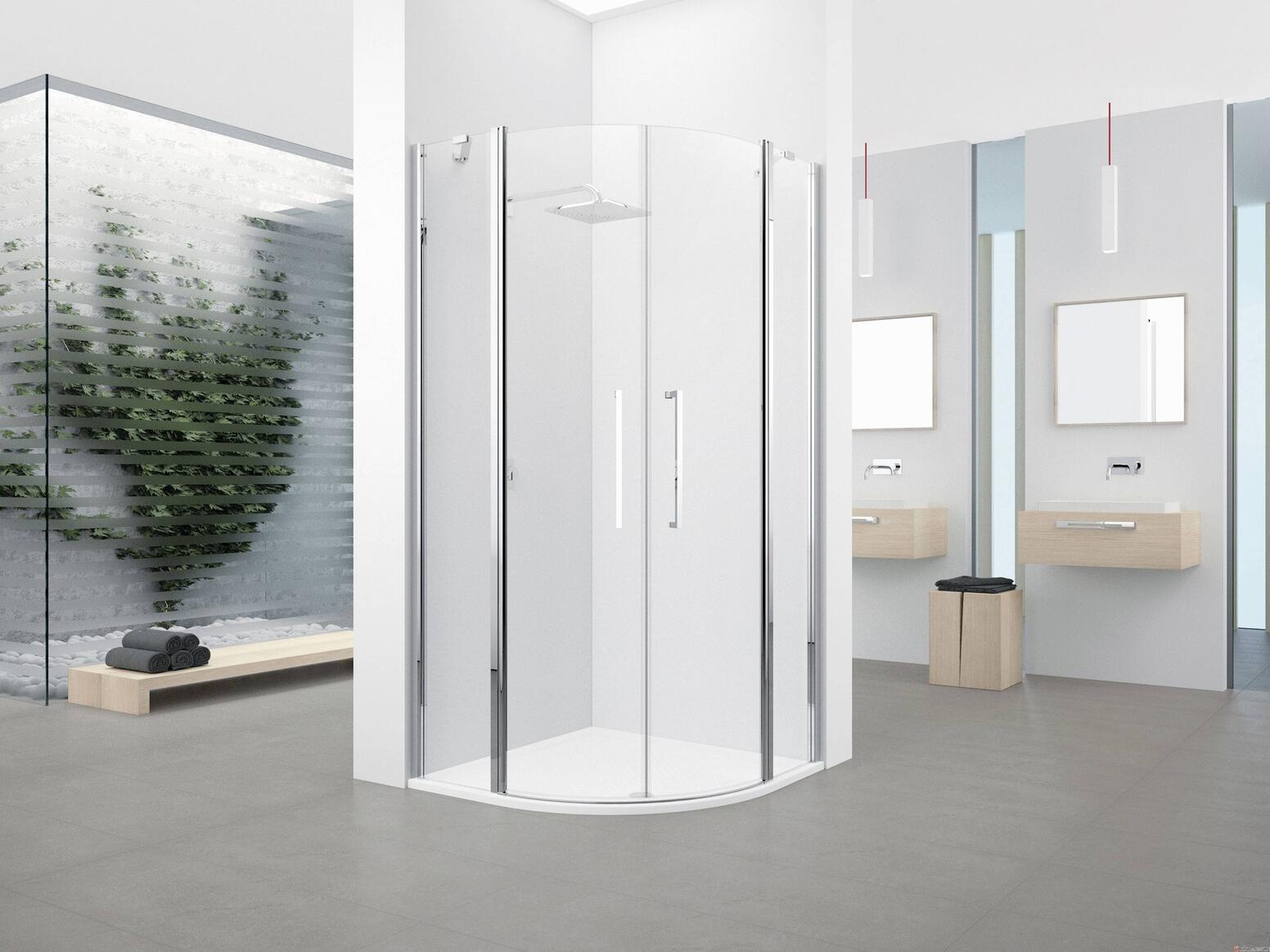 YOUNG 2.0 R2 - Accès d'angle 1/4 de rond à 4 panneaux (2 battants et 2 fixes) - Hauteur : 200/202 cm - Ep. du verre : 6 mm