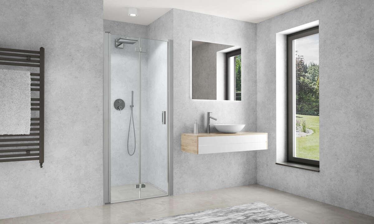 CARIBA - Porte pivotante repliable avec relevage à l'ouverture  - Hauteur : 200 cm - Ep. du verre : 6 mm