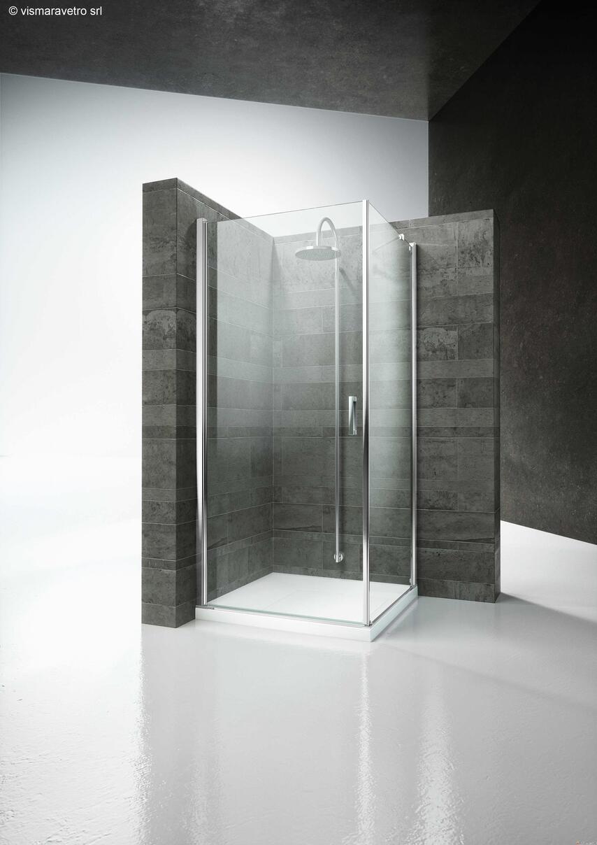 LINEA - Porte pivotante, ouverture à 180° avec paroi fixe d'angle - Hauteur 195 cm - Ep. du verre 6/8 mm