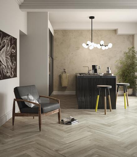 Carrelage imitation parquet chevron