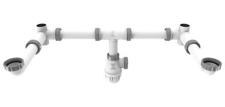 TUBULURE - Plastique-raccordement gain de place, pour double vasque