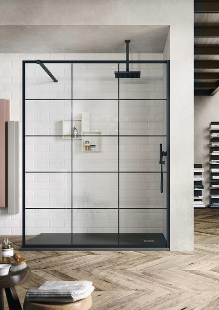 SK-IN - Paroi fixe de séparation avec barre de renfort Hauteur : 200 cm - Ep. verre : 8 mm