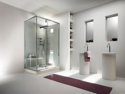 SMARTBOX - Cabine Hammam, porte pivotante à charnières avec poignée et paroi fixe - Version droite - Hauteur : 230 cm - Ep. du verre : 8 mm